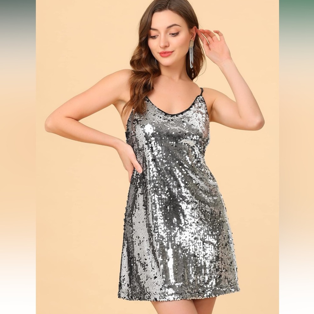 Allegra K Silver Sequin Mini Dress - Picture 6 of 8